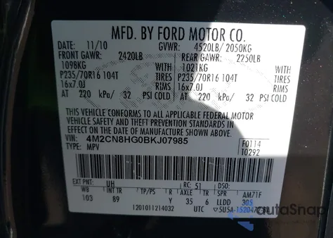 2011 Mercury Mariner Premier z USA, uszkodzony, nr VIN 4M2CN8HG0BKJ07985